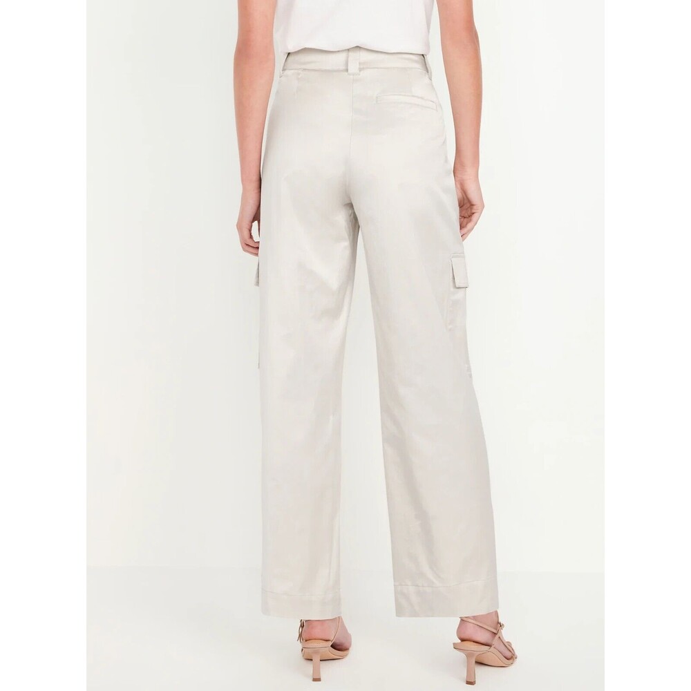 Old Navy Satin Cargo Barrel Wide-Leg Pants Womens 10 Silver Gray NEW - Picture 2 of 11